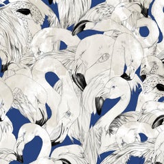 Flamingo Wallpaper in Navy by 17 Patterns