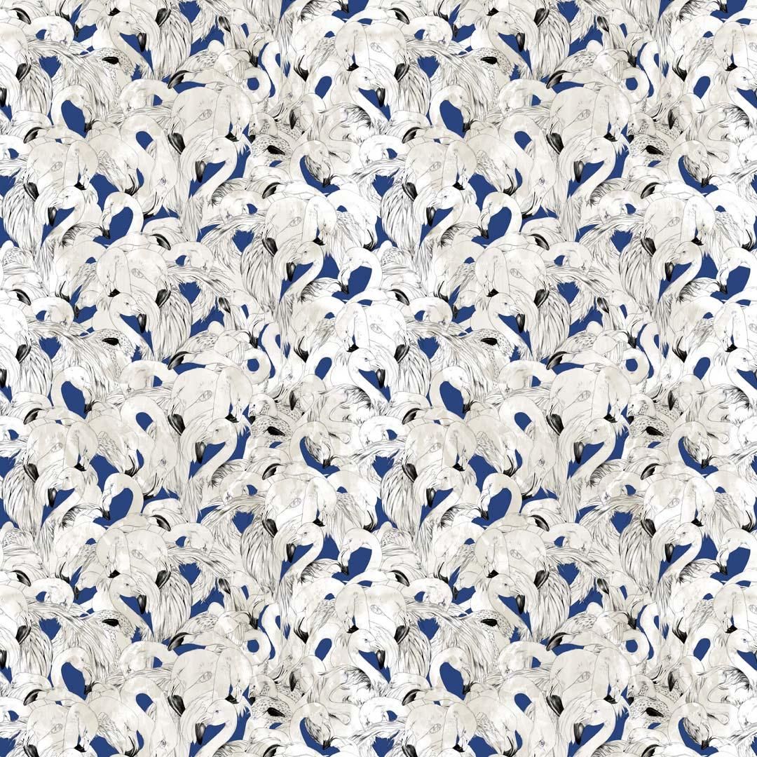 British Flamingo Wallpaper in Navy by 17 Patterns For Sale