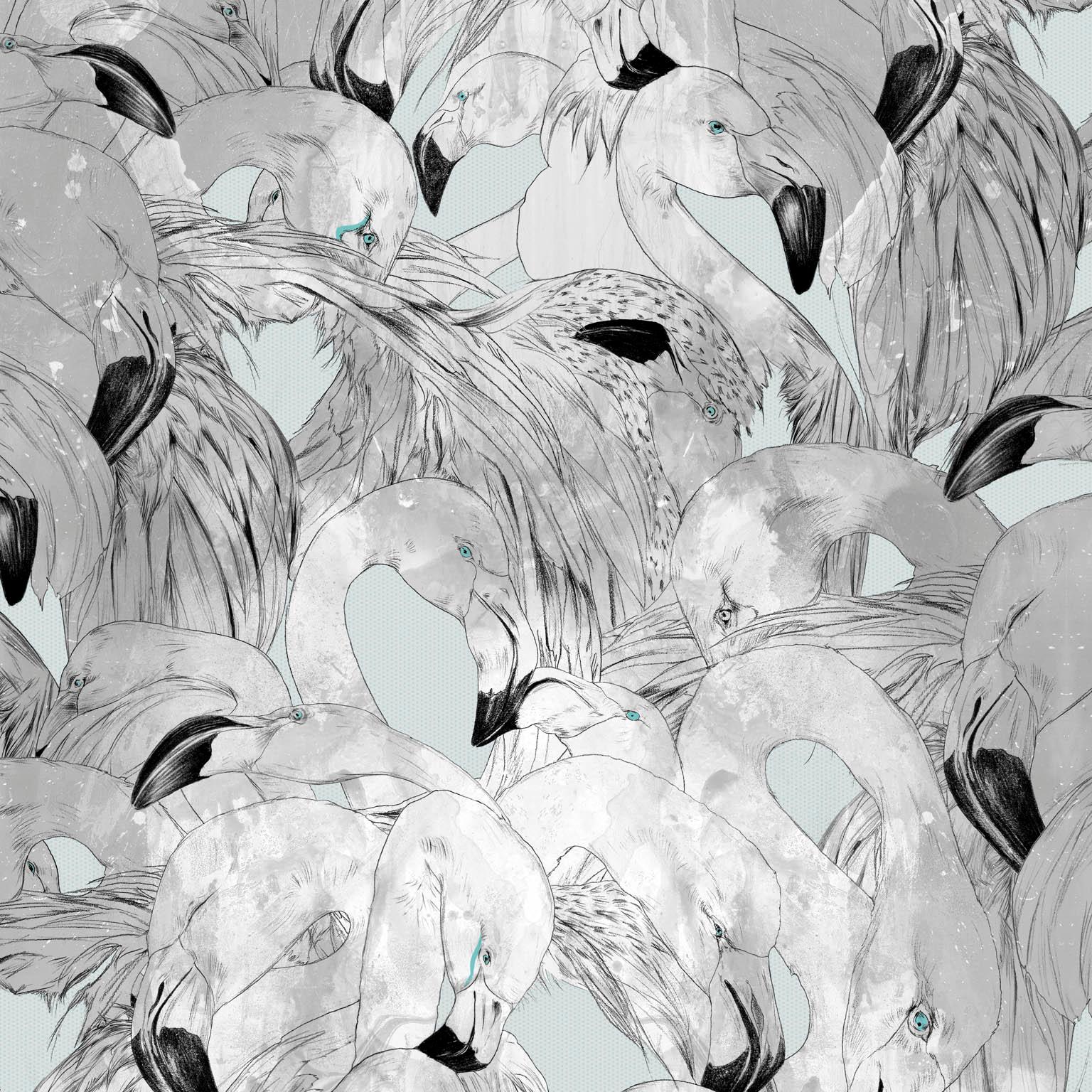 Delivering a colony of artistic styles, 17 patterns flamingo wallpaper presents a fresh yet traditional interpretation of one of natures most inspiring birds. Swapping the mudflats of Africa for the ink pools of London, 17 Patterns gently bathes the
