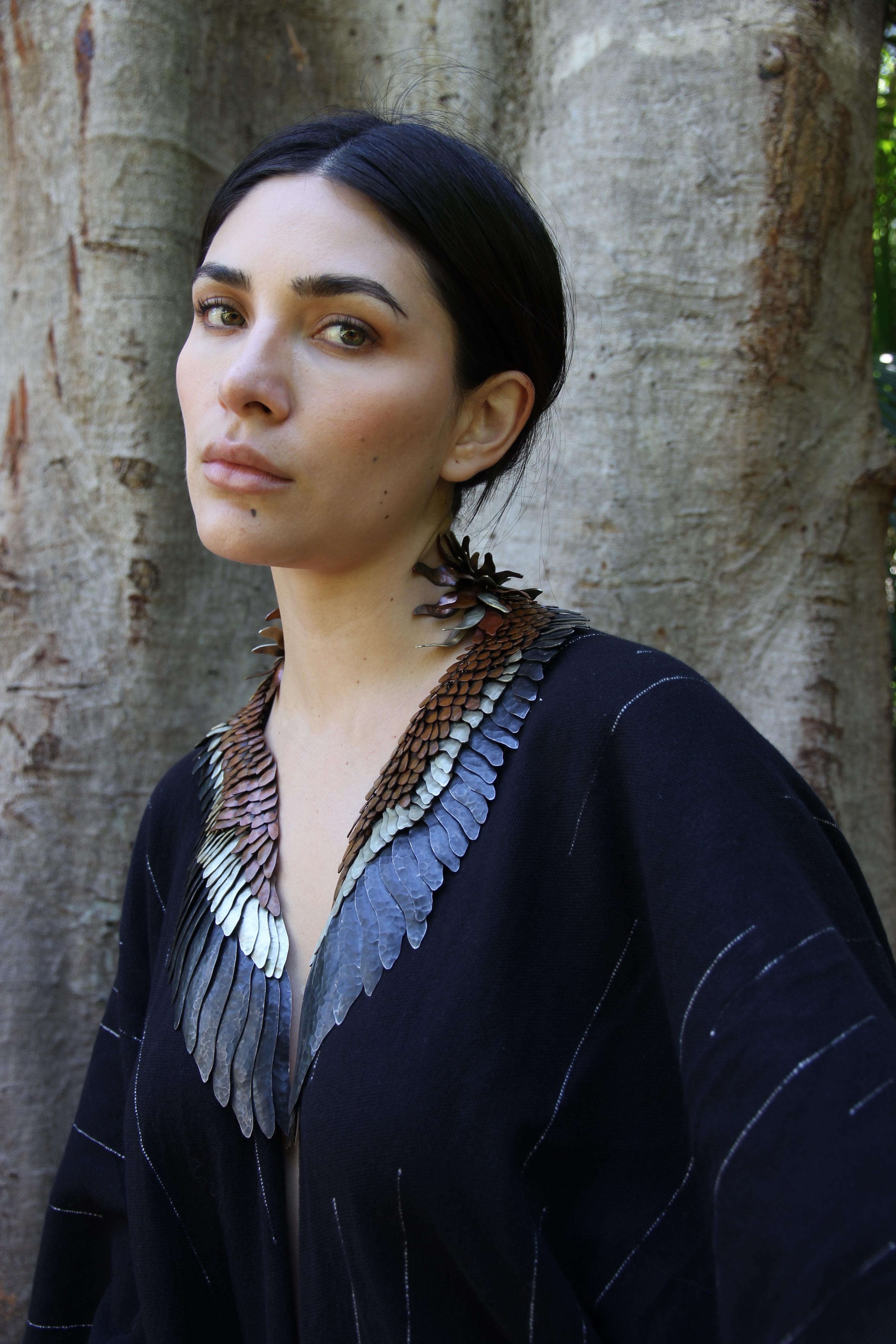 Handmade Flamingo Wing Statement Necklace in Silver .950 by Eduardo Herrera For Sale 2