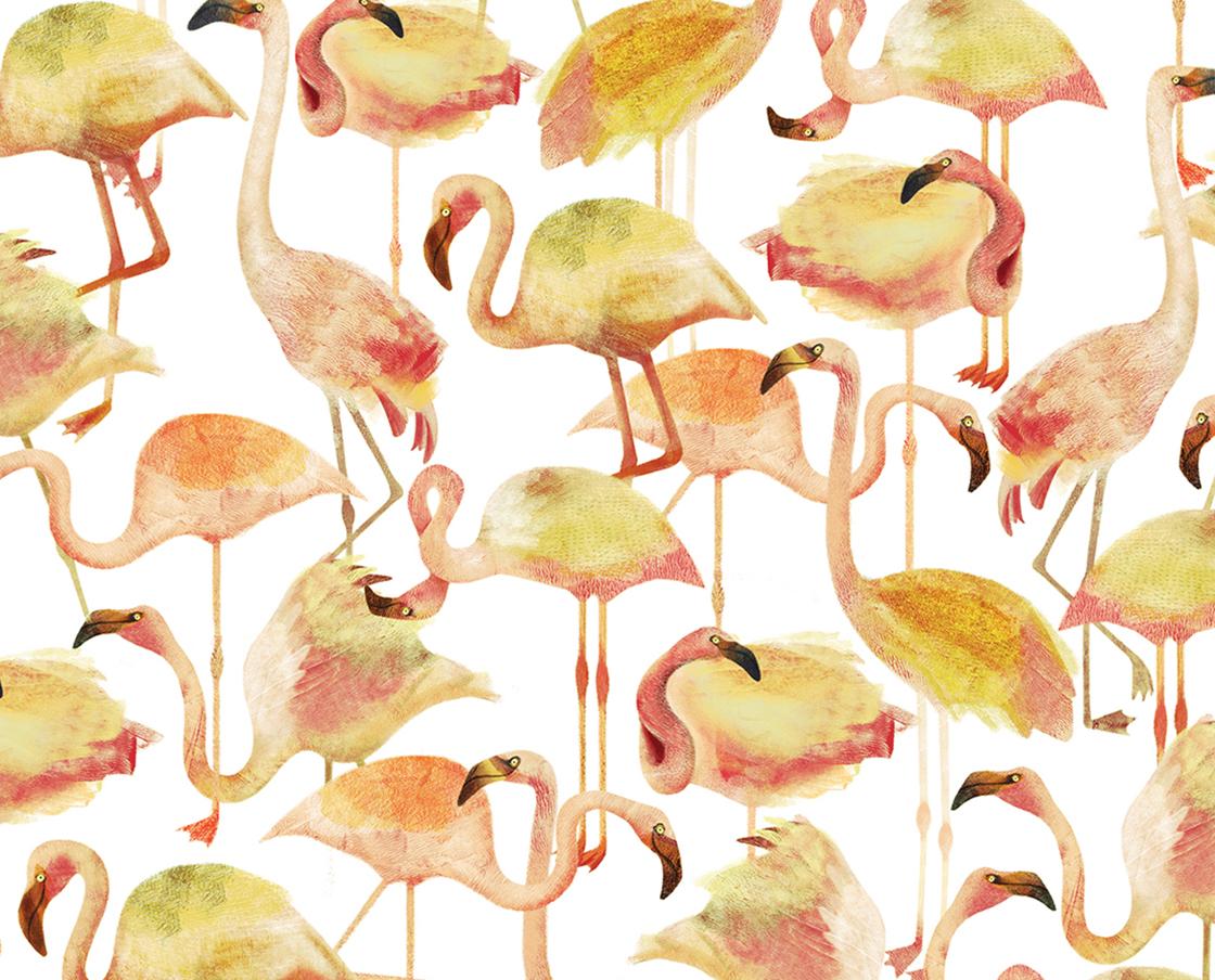 italien Papier peint jaune flamingo en vente