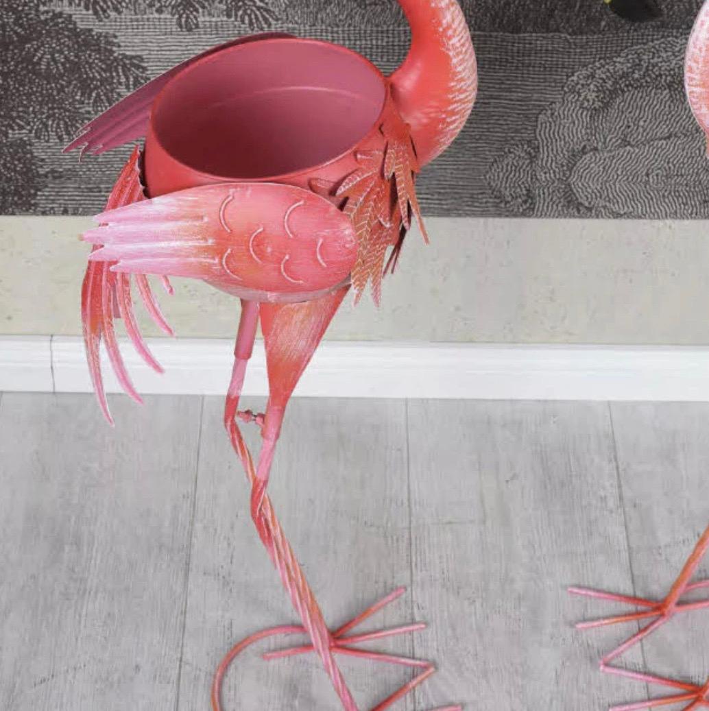 Adam Style Flamingos Couple Flowerpot Holder Metal Decorated Indoor / Outdoor, Art For Sale