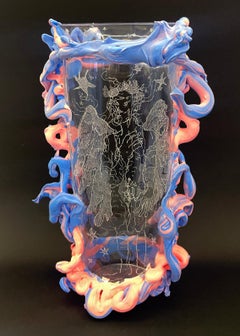 Flaminia Veronesi Etched Murano Glass Vase with Appliqués