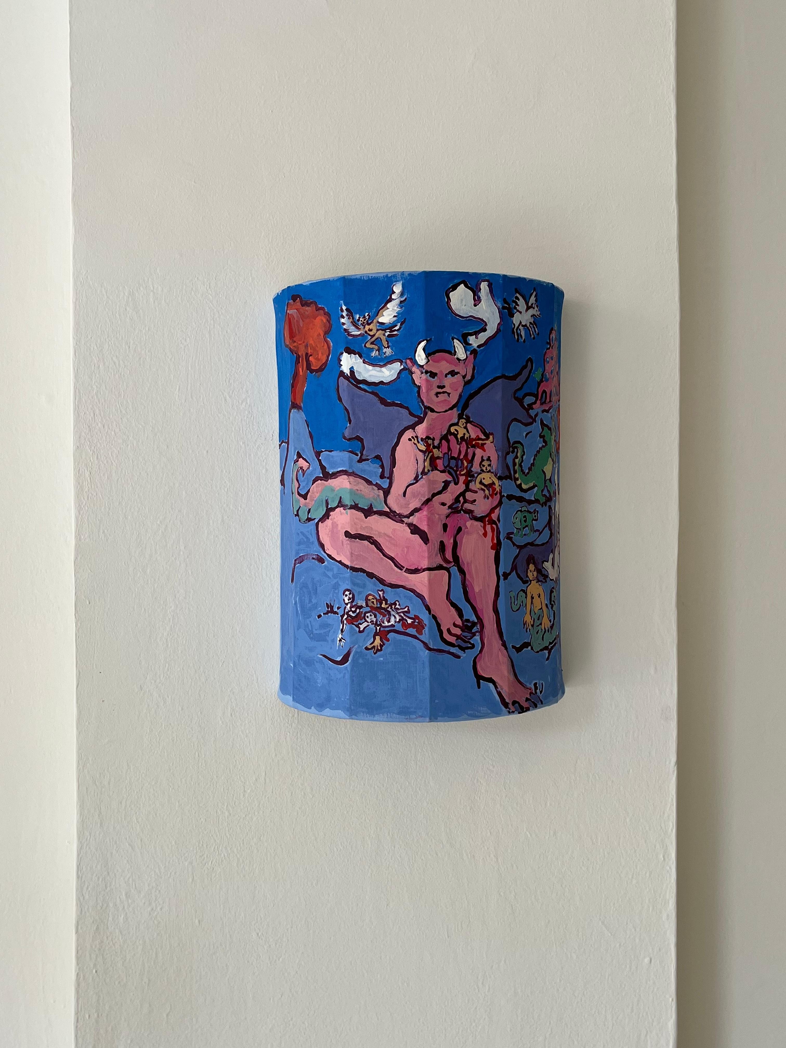 Italian Flaminia Veronesi Hand Painted Wall Lamp shade in Collaboration with NASSI For Sale