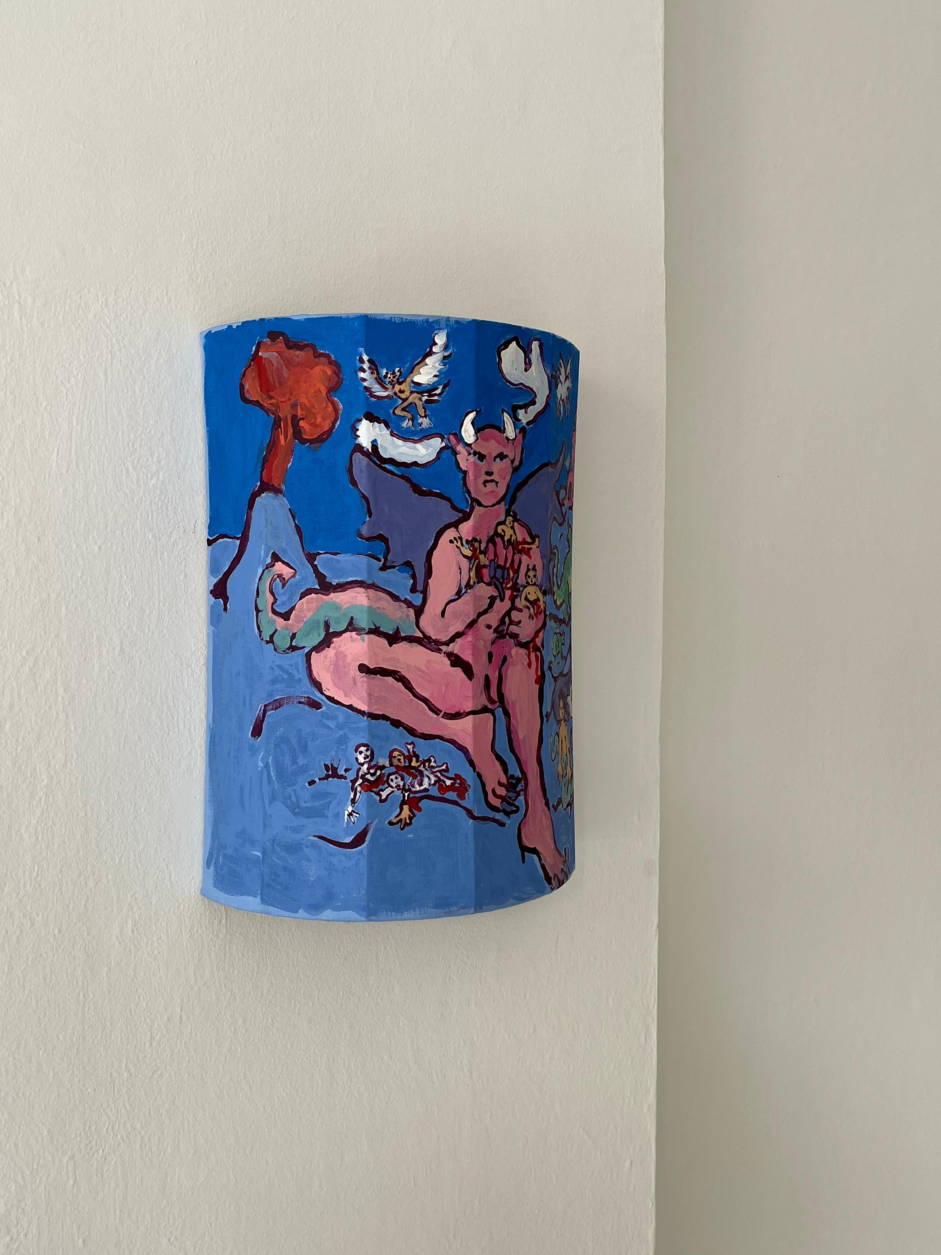 Hand-Painted Flaminia Veronesi Hand Painted Wall Lamp shade in Collaboration with NASSI For Sale