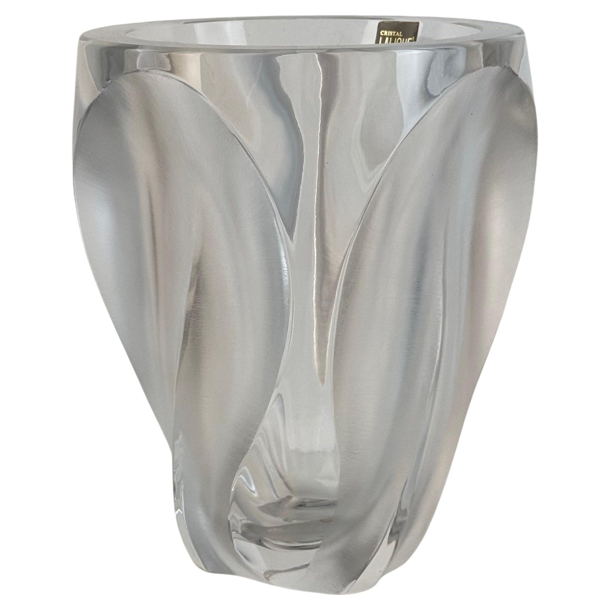 “Flamme” Crystal Vase by Lalique Paris, Signed, 1970s – Sculptural Flower Vase