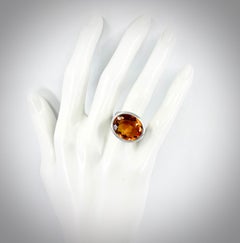 "Flamme et Glace" 16 Carat Oval Citrine in Brushed White Gold Solitaire Setting