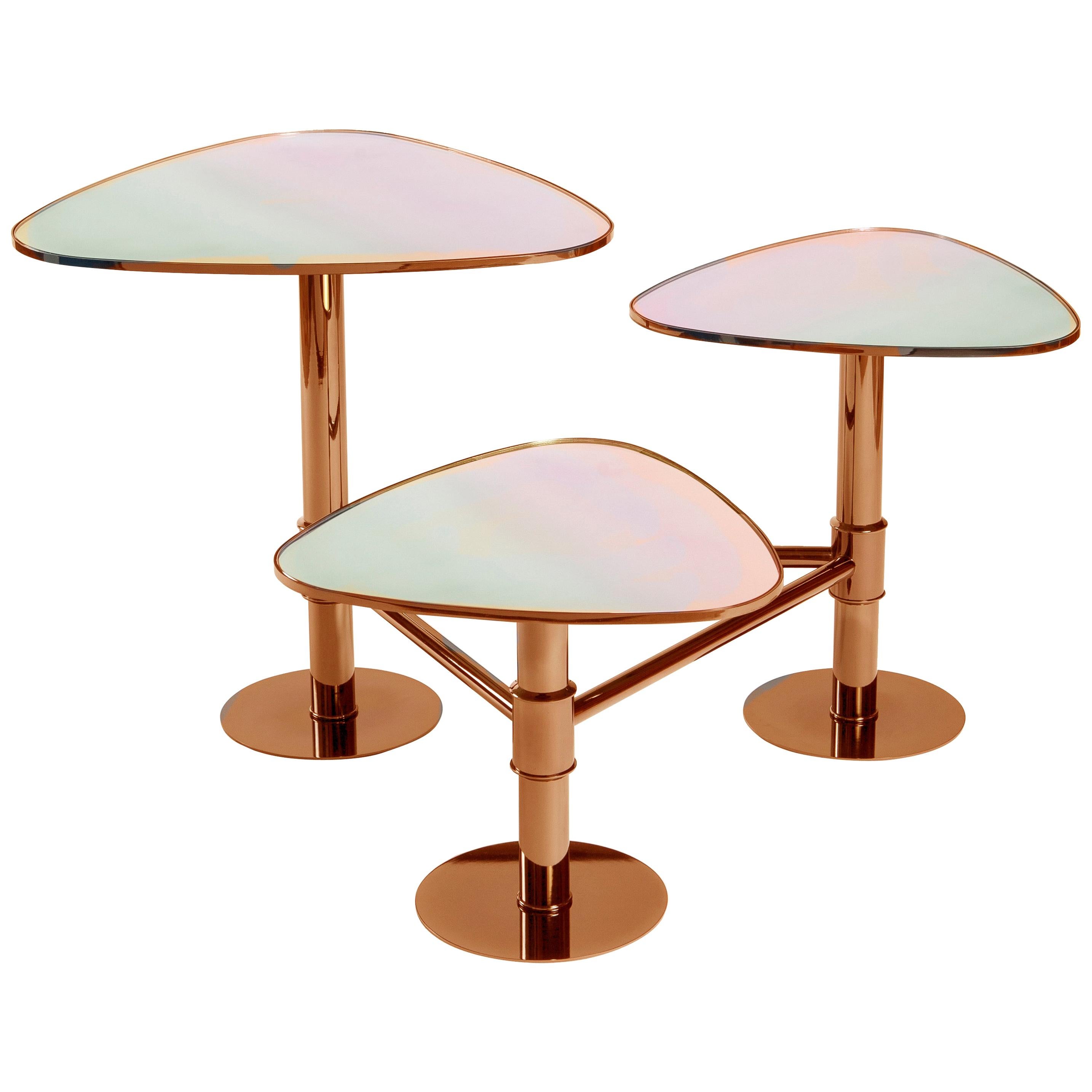 Flank-Tisch, Moderner Art-Déco-Mitteltisch, Couchtisch, Spiegeltischplatte im Angebot