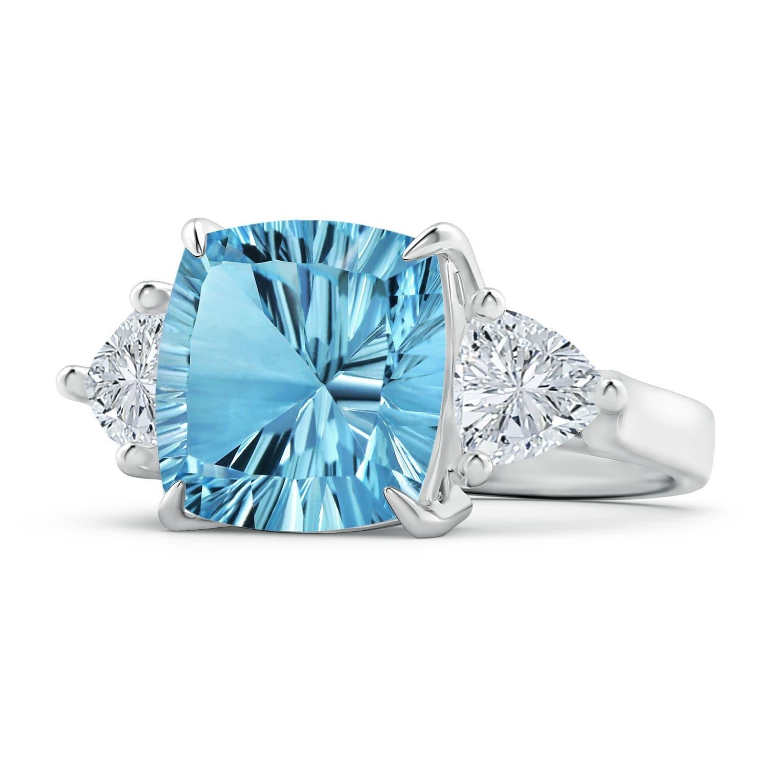 For Sale:  Flanked by Dazzling Trillion Diamonds is a GIA Certified Cushion Sky Blue Topaz 2