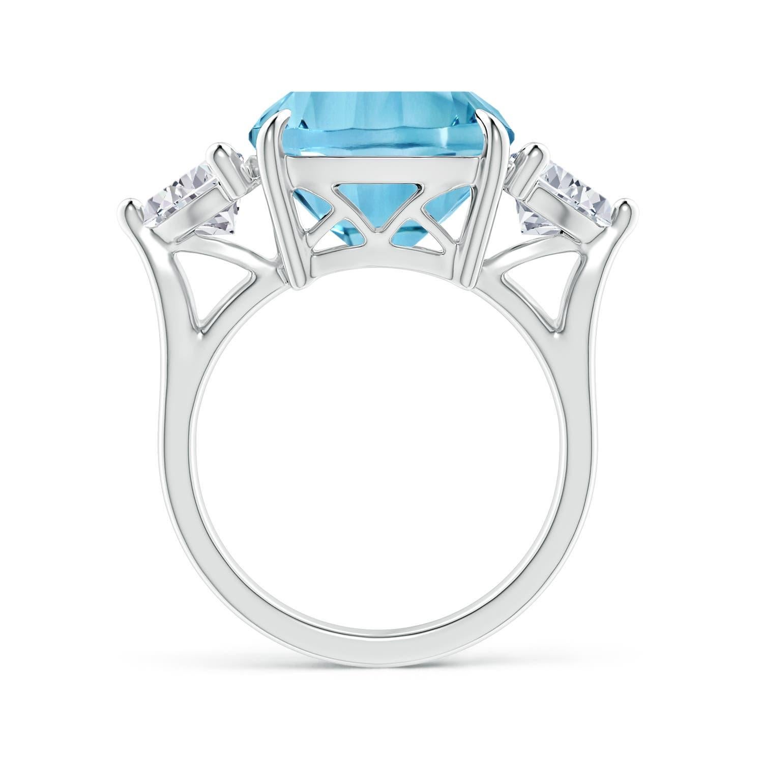 For Sale:  Flanked by Dazzling Trillion Diamonds is a GIA Certified Cushion Sky Blue Topaz 3