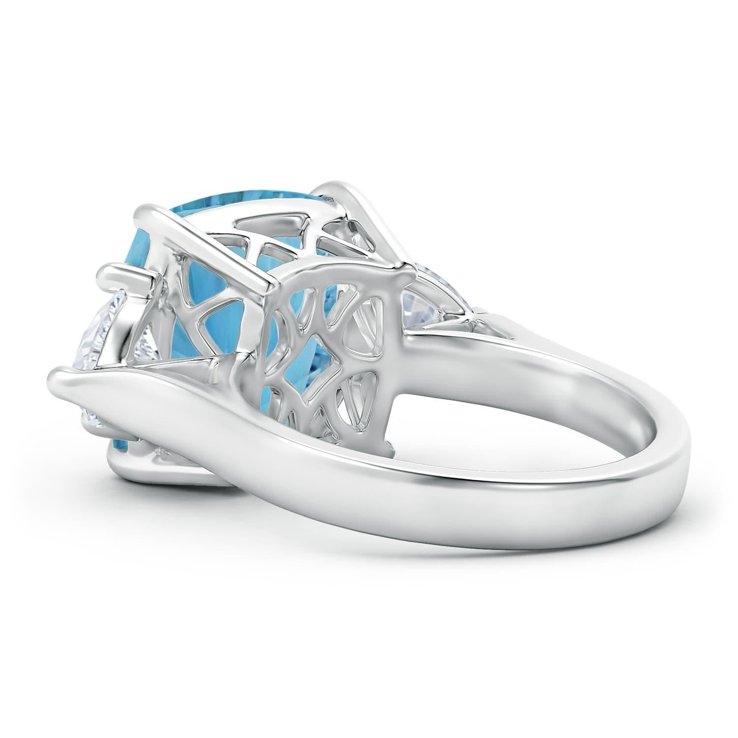 For Sale:  Flanked by Dazzling Trillion Diamonds is a GIA Certified Cushion Sky Blue Topaz 4