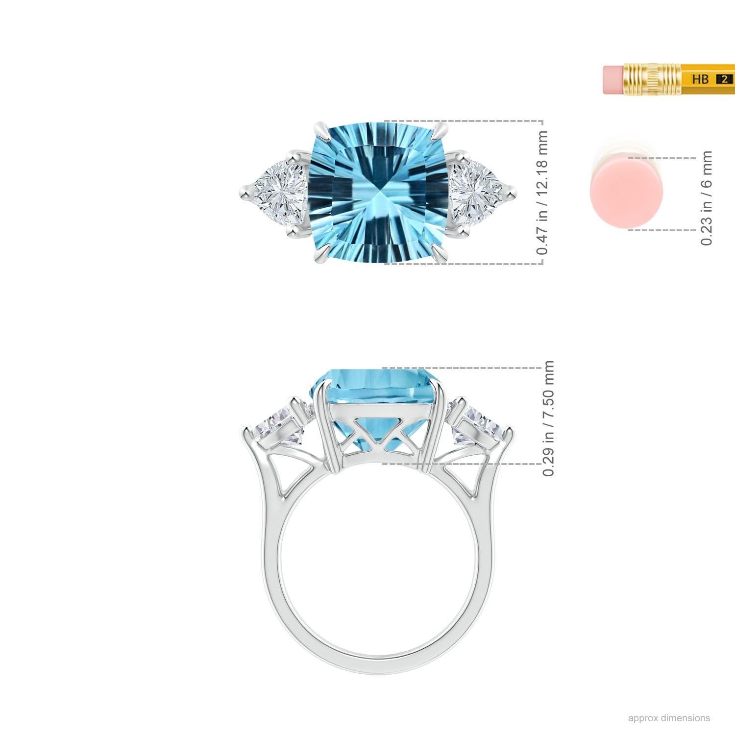 For Sale:  Flanked by Dazzling Trillion Diamonds is a GIA Certified Cushion Sky Blue Topaz 6