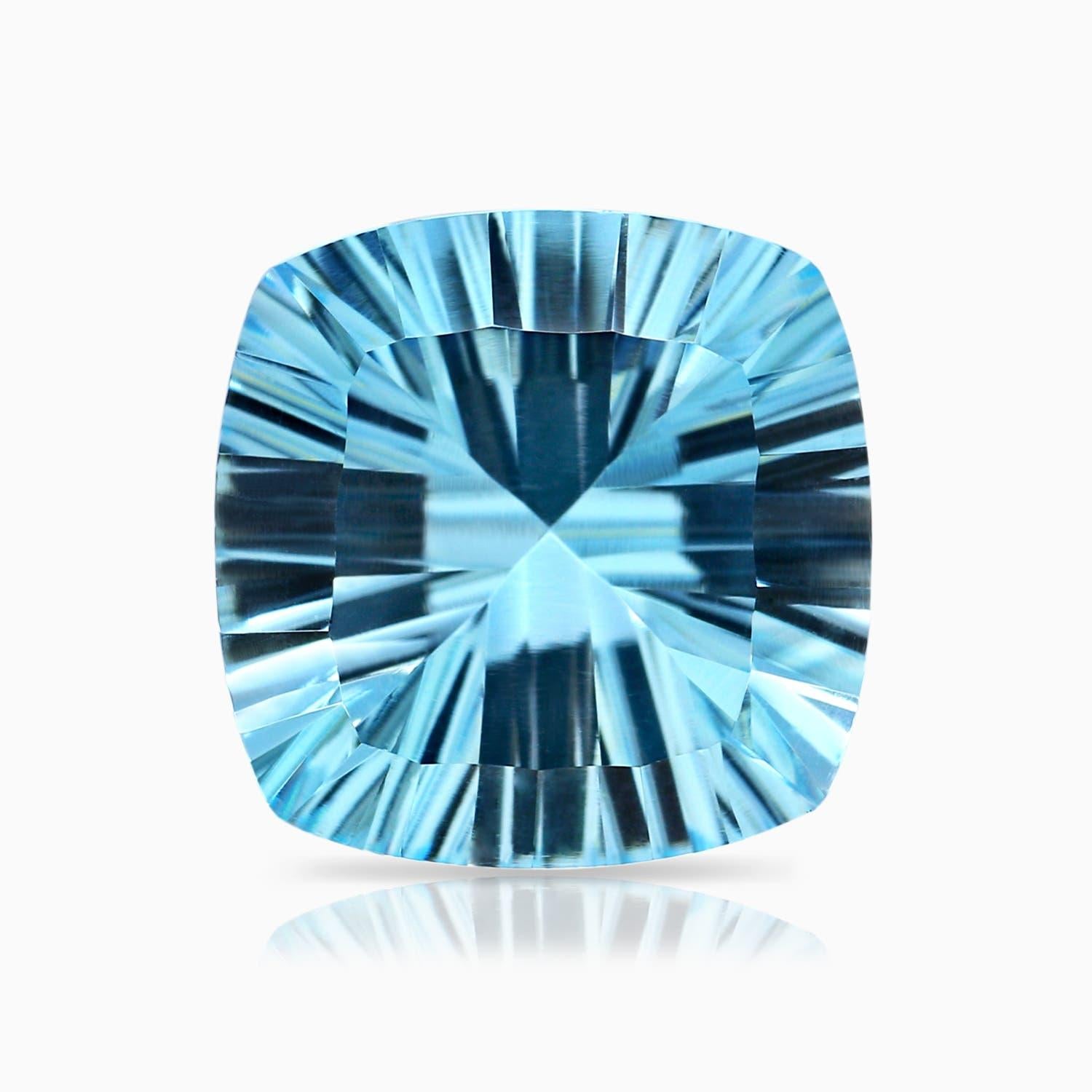 For Sale:  Flanked by Dazzling Trillion Diamonds is a GIA Certified Cushion Sky Blue Topaz 7