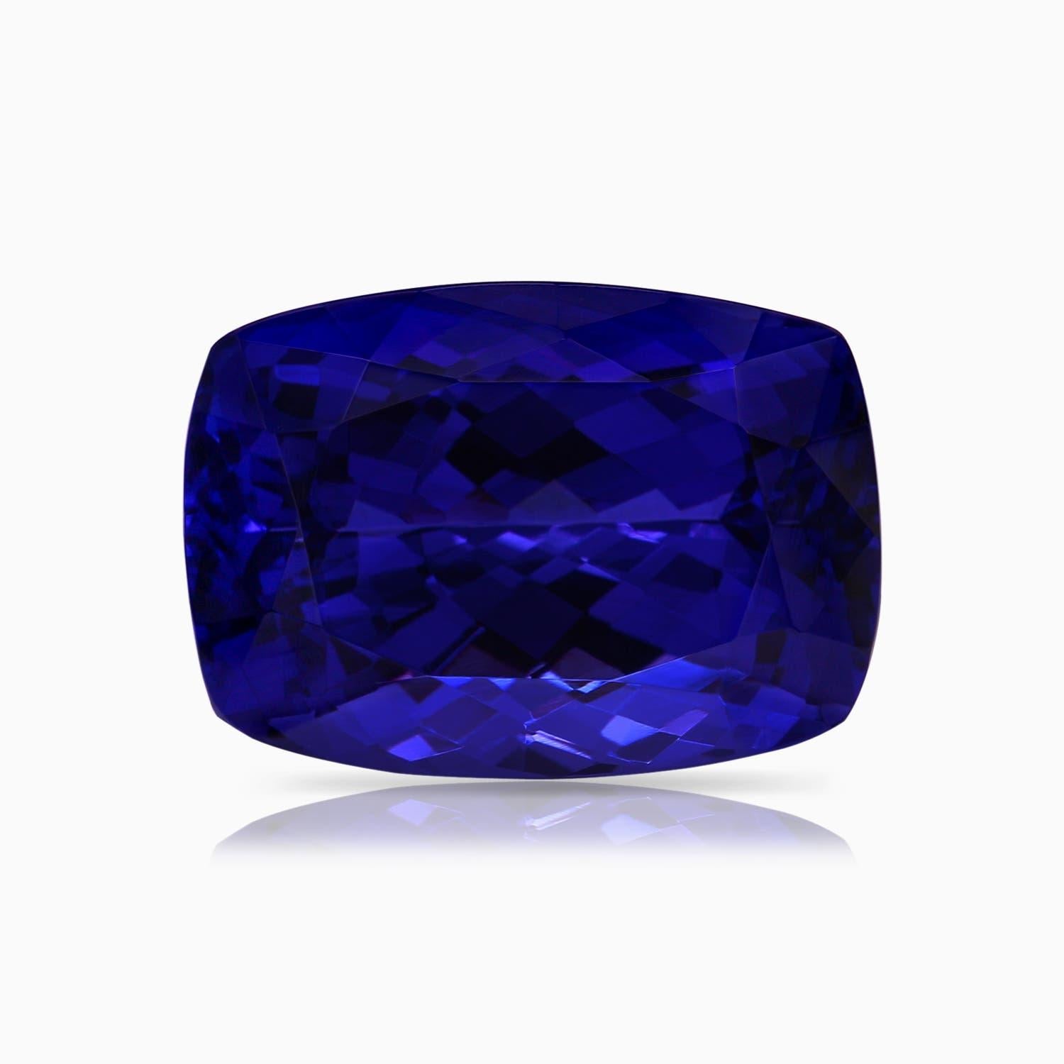 For Sale:  Flanked by Sparkling Trillion Diamonds Is a GIA Certified Cushion Tanzanite Held 3
