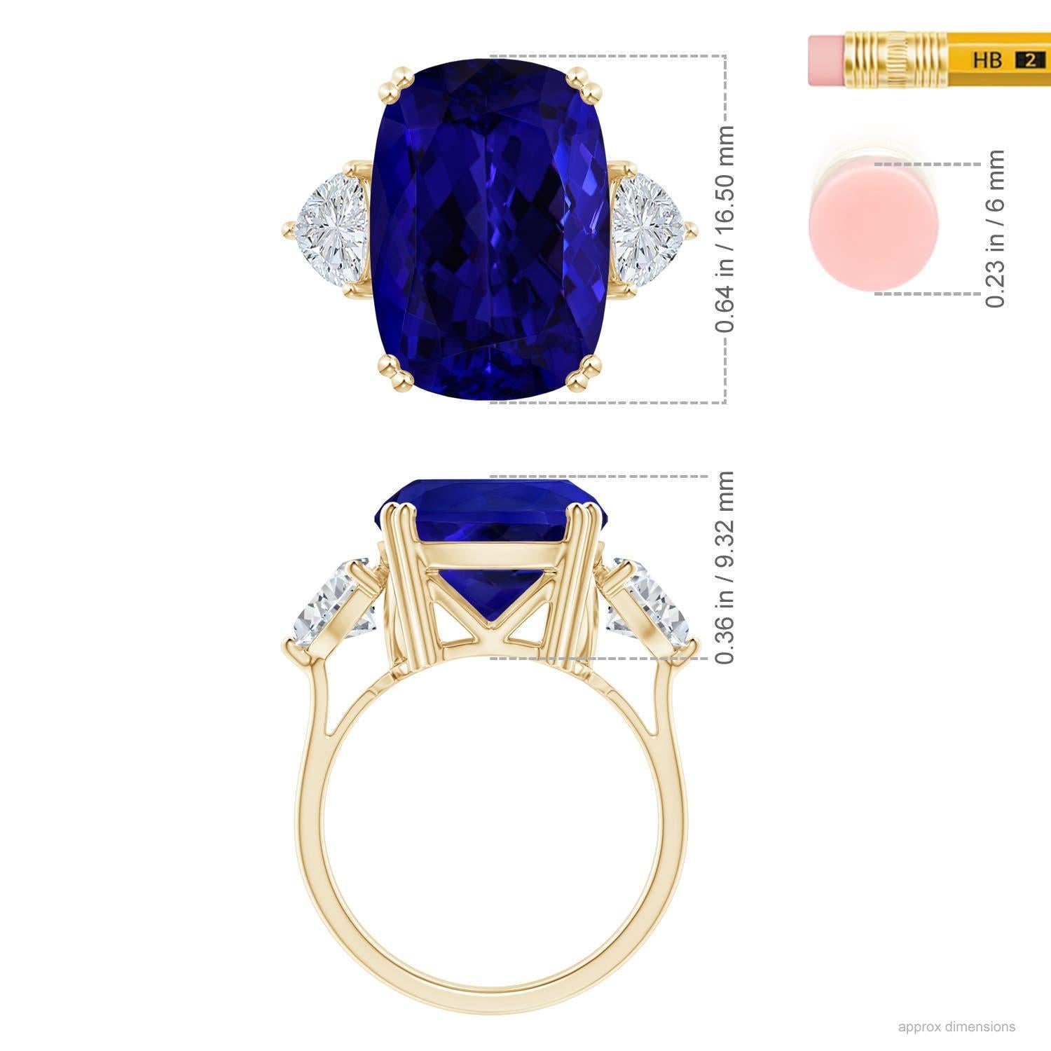 For Sale:  Flanked by Sparkling Trillion Diamonds Is a GIA Certified Cushion Tanzanite Held 5