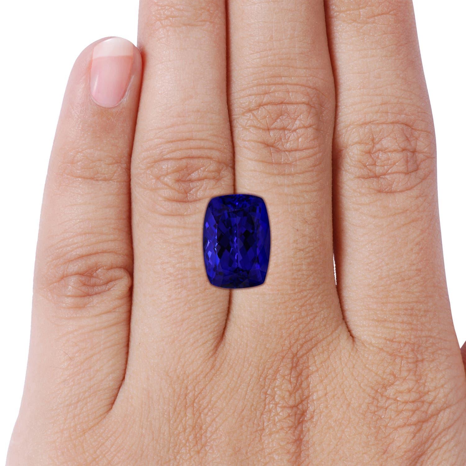 For Sale:  Flanked by Sparkling Trillion Diamonds Is a GIA Certified Cushion Tanzanite Held 6