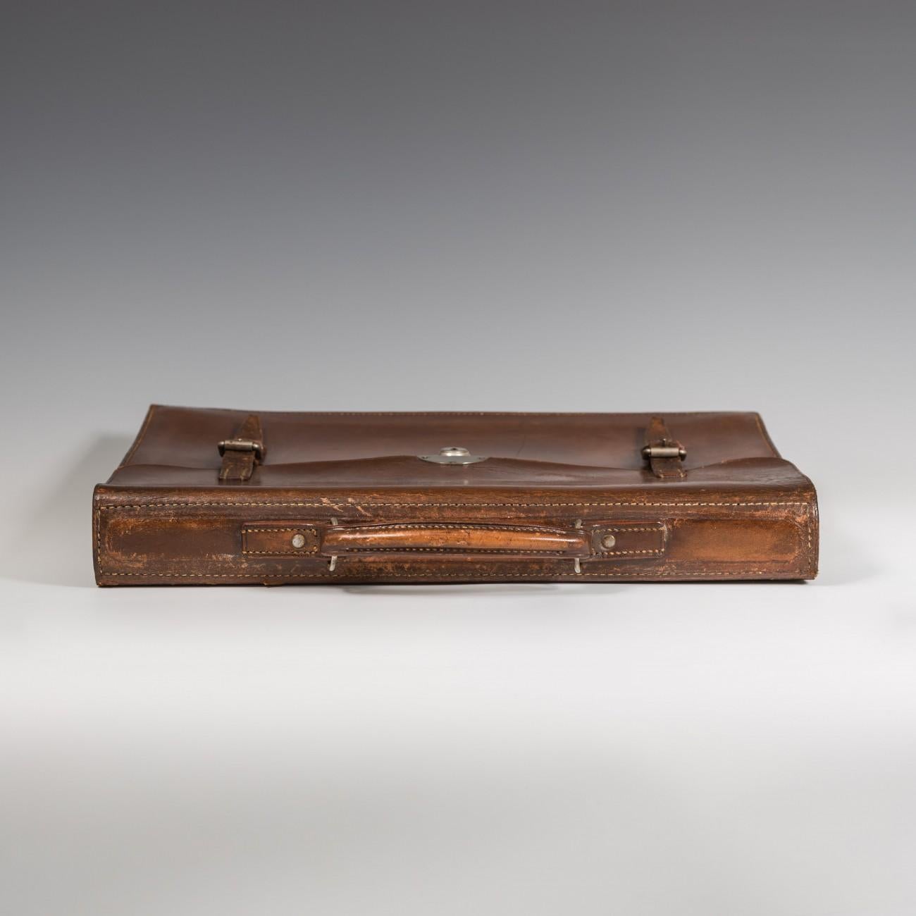 Flap-Over Dark Tan Leather Briefcase, circa 1950 1
