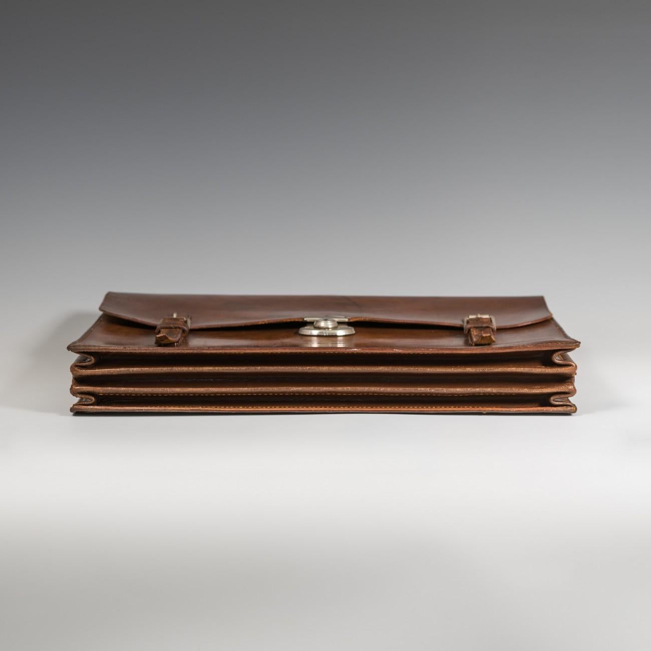 Flap-Over Dark Tan Leather Briefcase, circa 1950 3