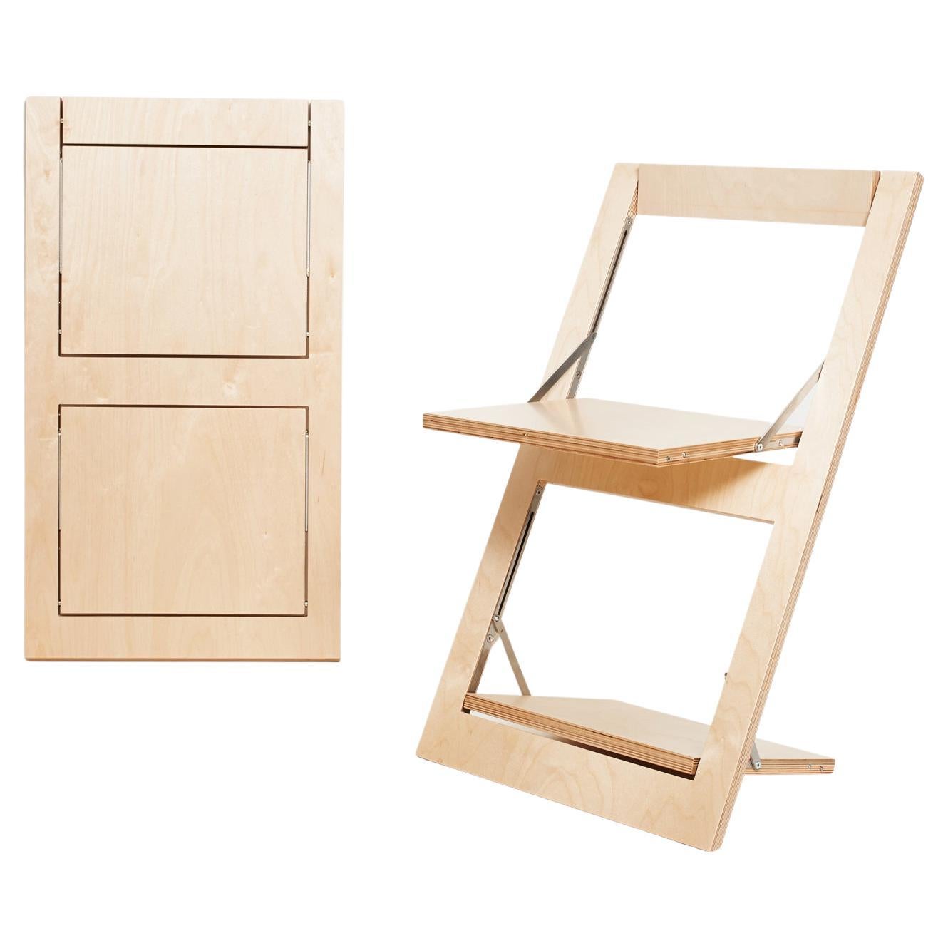 Fläpps Folding Chair, Birch Clear Lacquered For Sale
