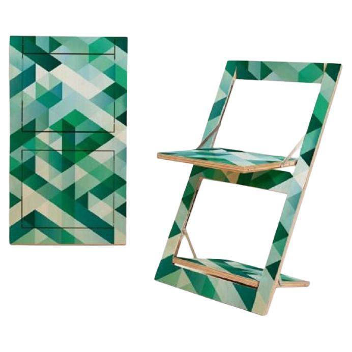 Fläpps Folding Chair - Criss Cross Green on Birch 'Print on Both Sides' For Sale
