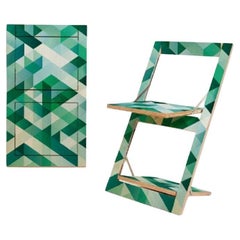 Fläpps Folding Chair - Criss Cross Green on Birch 'Print on Both Sides'