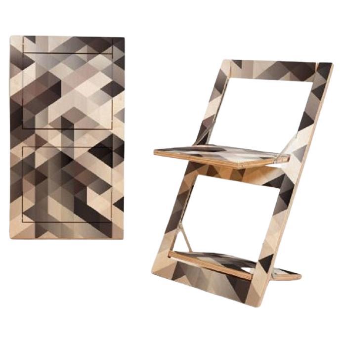 Fläpps Folding Chair - Criss Cross Grey on Birch 'Print on Both Sides' For Sale