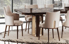 Flare Chair in Cream Upholstery with Walnut Legs and Metal Detail - No Arms