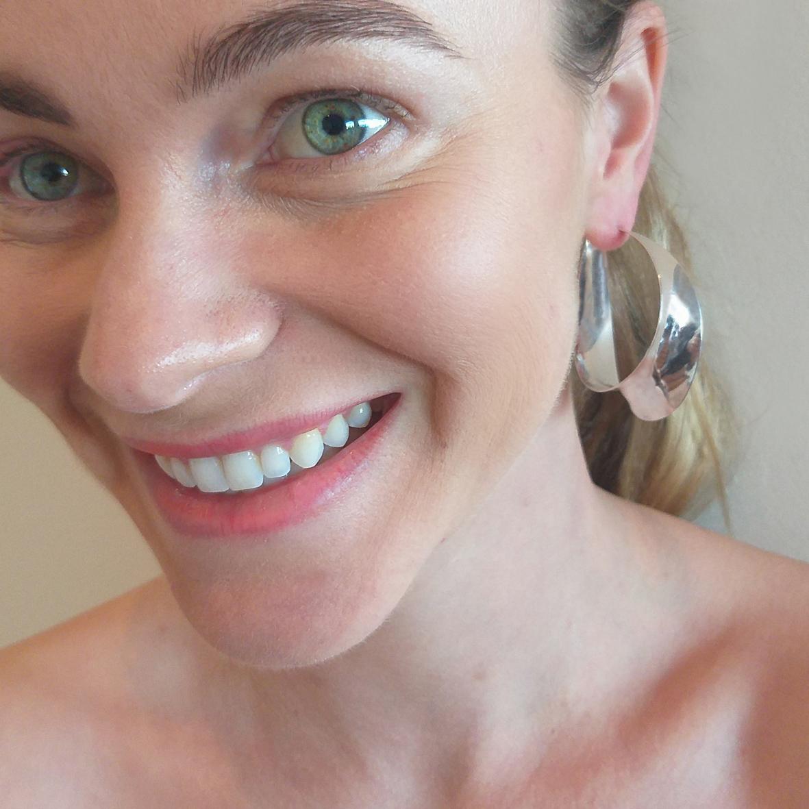 These 2’’ Flare Hoops were created in response to the large fashion hoops that were trending in the late 1980s.  First produced in 1988 this design remained in production until 1993. This piece is a customer return which came back to us in the mid