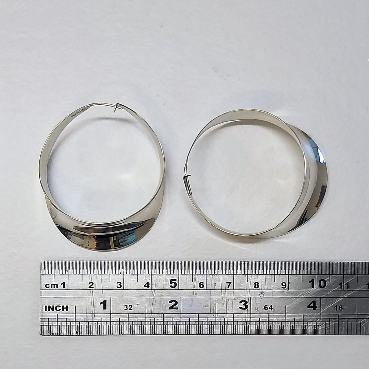 Women's Flare Hoops, Anticlastic Silver Earrings, Gerhard Herbst Studio, Mid Century For Sale