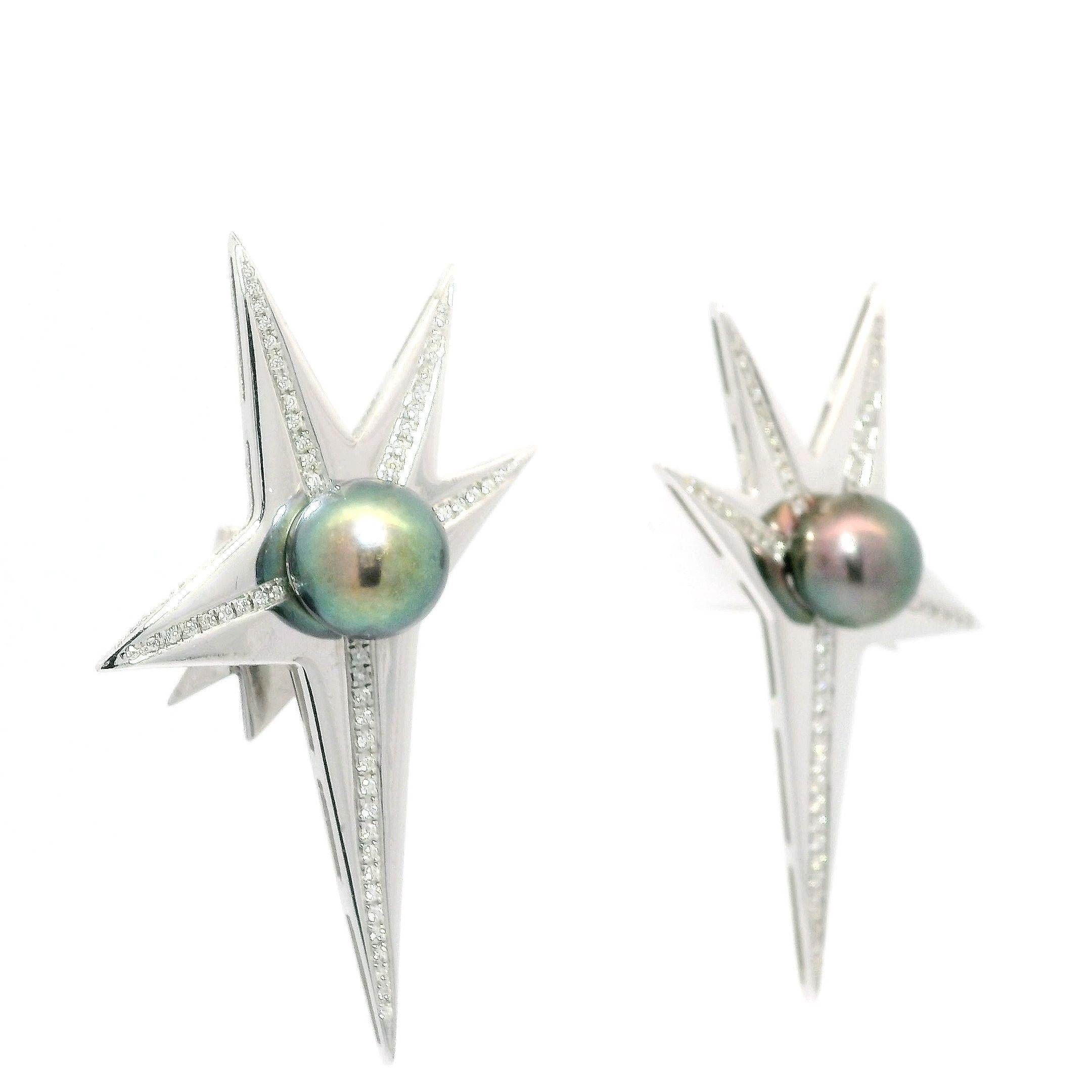 Orecchini Flare con perle di Tahiti e diamanti in oro bianco 18K In condizioni Nuovo in vendita a Hong Kong, HK
