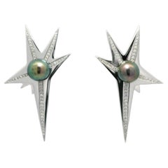 Flare Tahitian Pearl with Diamond 18K White Gold Earrings
