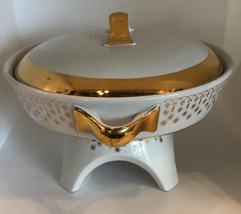 FlareWare by Hall China White Porcelain with Gilt Accents Chafing Dish