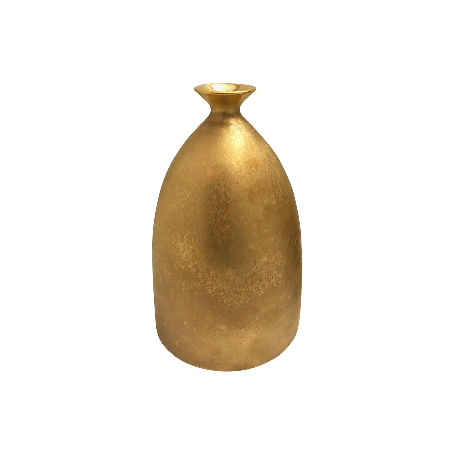 Flared Ceramic Bottle Vase with Burnished Gold Lustre Glaze by Sandi Fellman For Sale