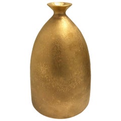 Flared Ceramic Bottle Vase with Burnished Gold Lustre Glaze by Sandi Fellman