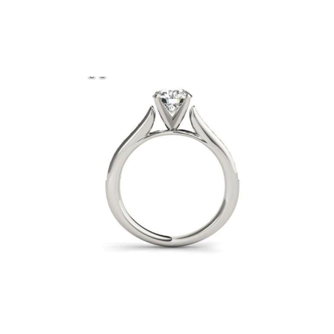 Round Cut Flared Channels Fancy Solitaire Diamond Engagement Mounting in White Gold For Sale