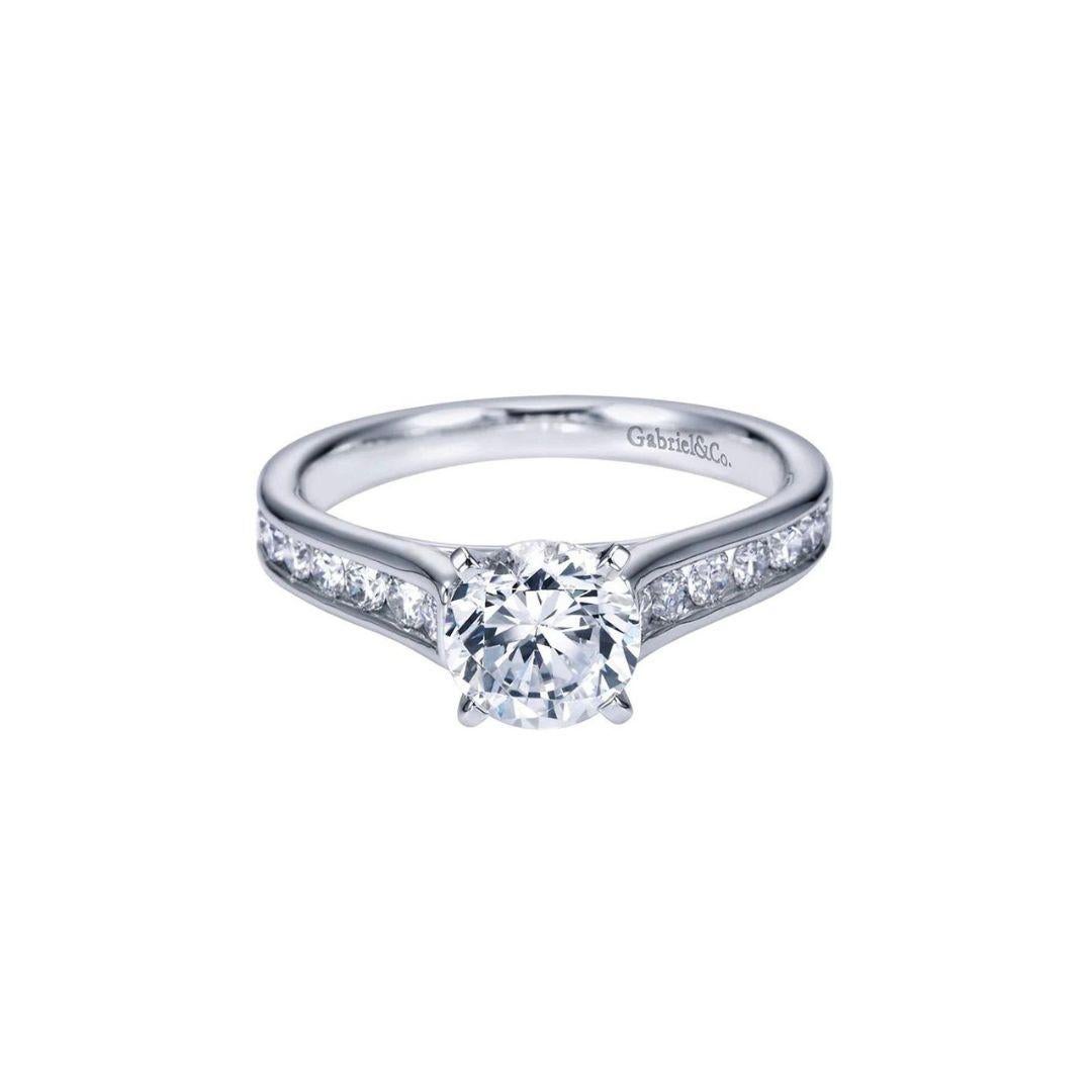 Flared Channels Fancy Solitaire Diamond Engagement Mounting in White Gold In New Condition For Sale In Stamford, CT