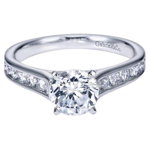 Flared Channels Fancy Solitaire Diamond Engagement Mounting in White Gold For Sale