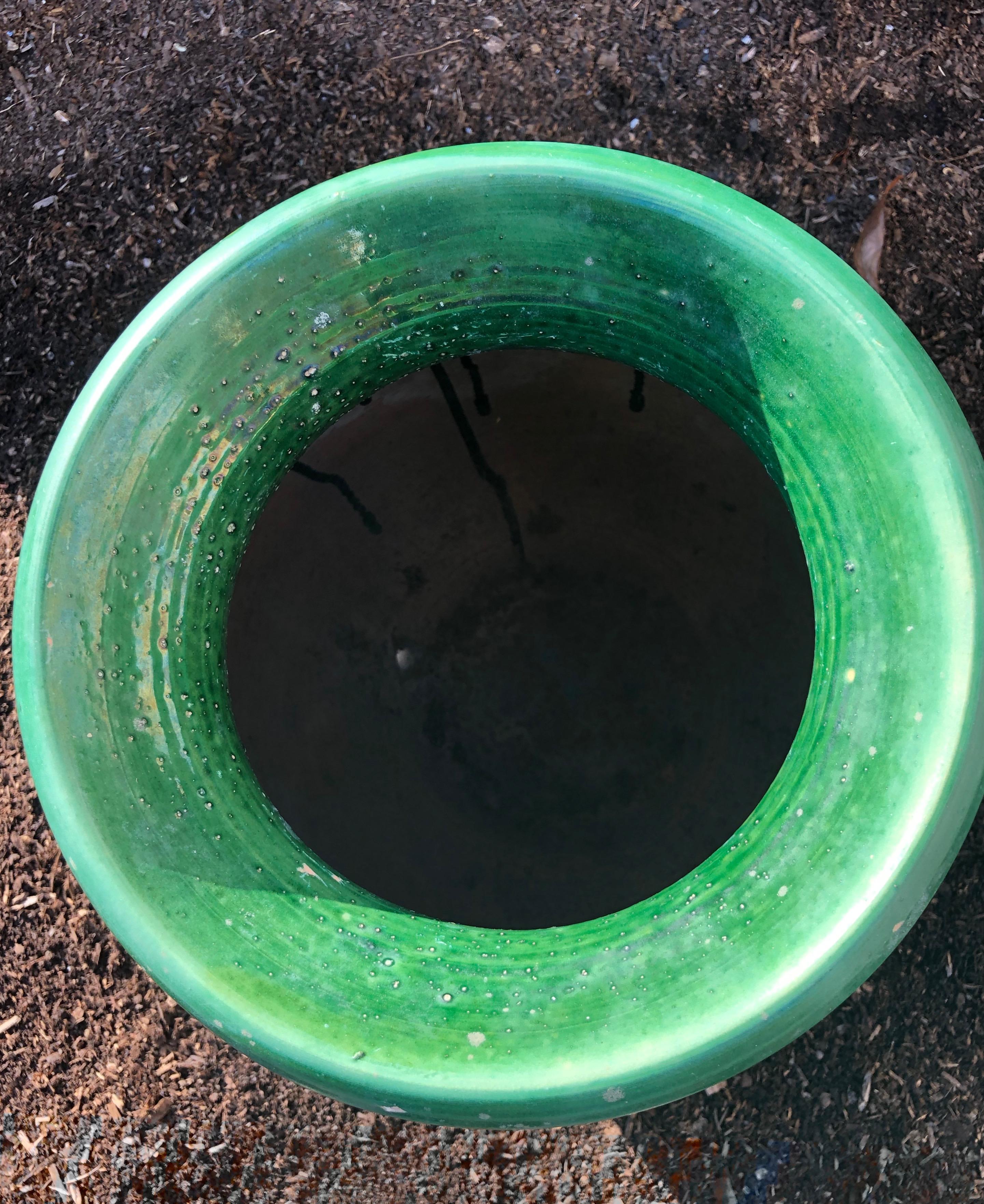 Terre cuite Pot en terre cuite évasé vert français demi-émaillé