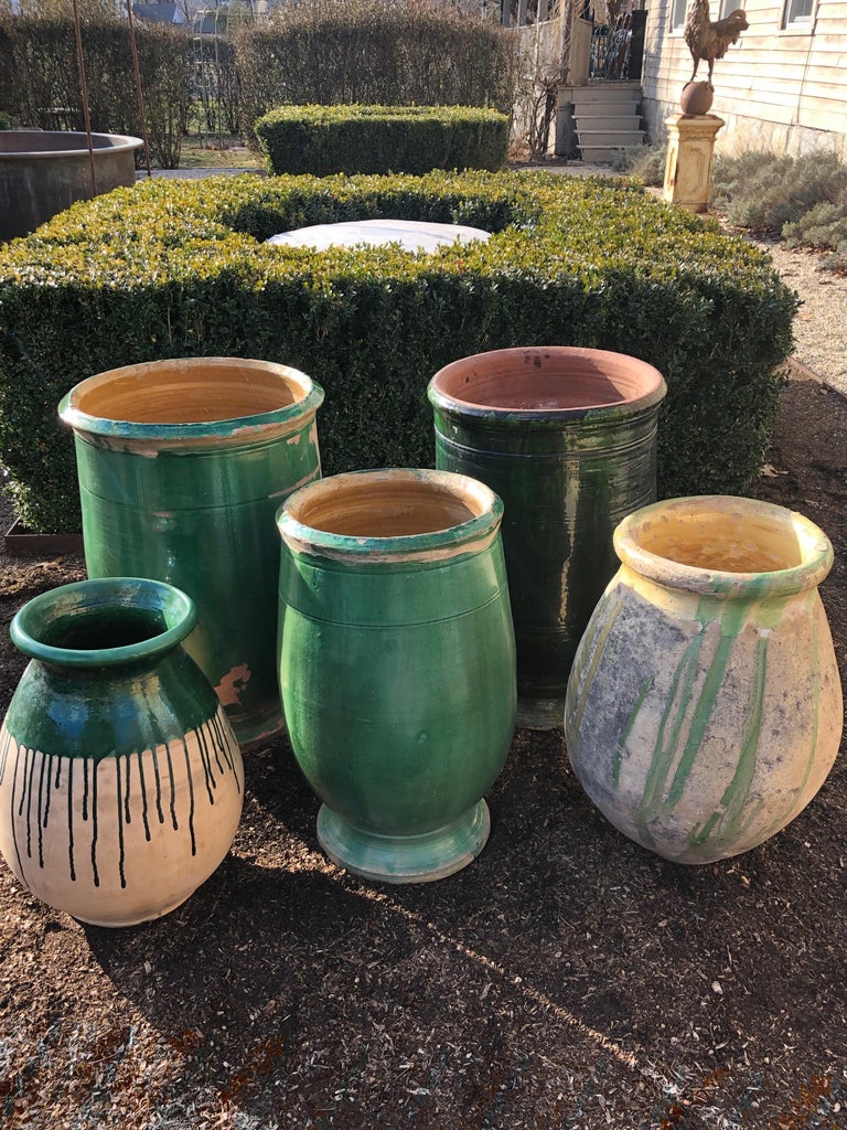 Flared French Green DemiGlazed Terracotta Pot For Sale at