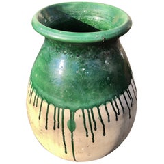 Vintage Flared French Green Demi-Glazed Terracotta Pot