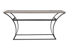 Flared Leg Console Weather Limestone on Patina Steel Base