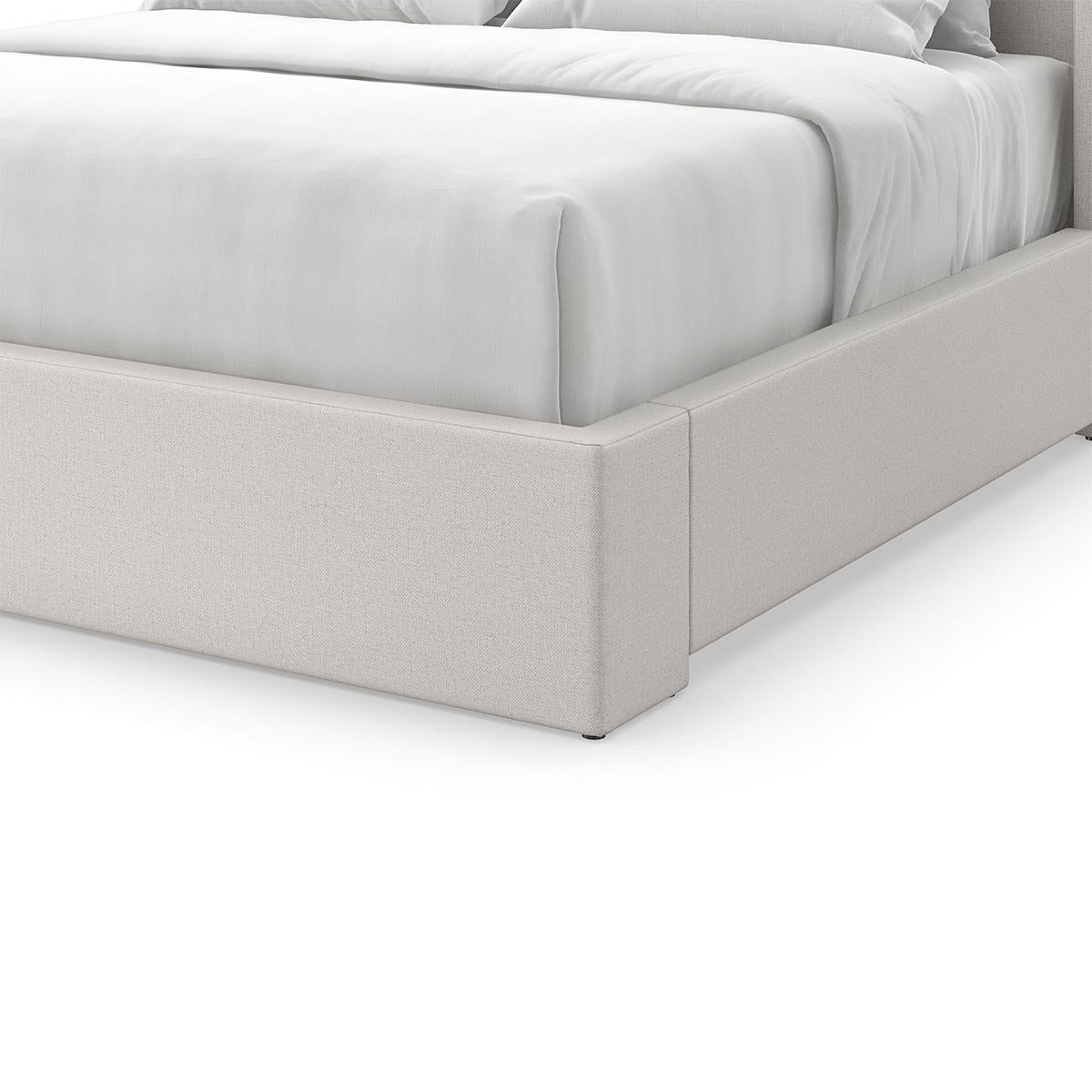Flared Modern Fully Upholstered King Bed - Light In New Condition For Sale In Westwood, NJ