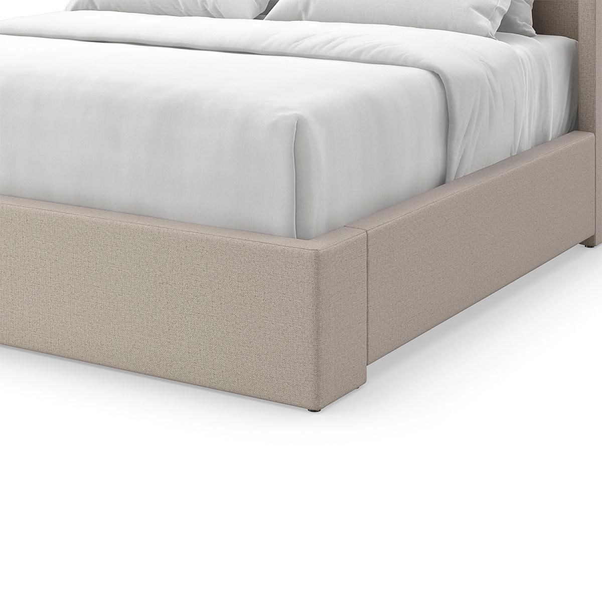 Flared Modern Fully Upholstered King Bed - Oatmeal In New Condition For Sale In Westwood, NJ