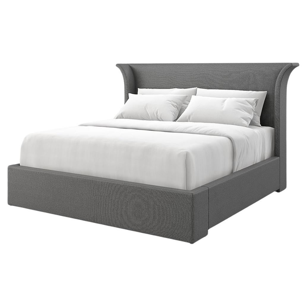 Flared Modern Fully Upholstered Queen Bed - Dark For Sale
