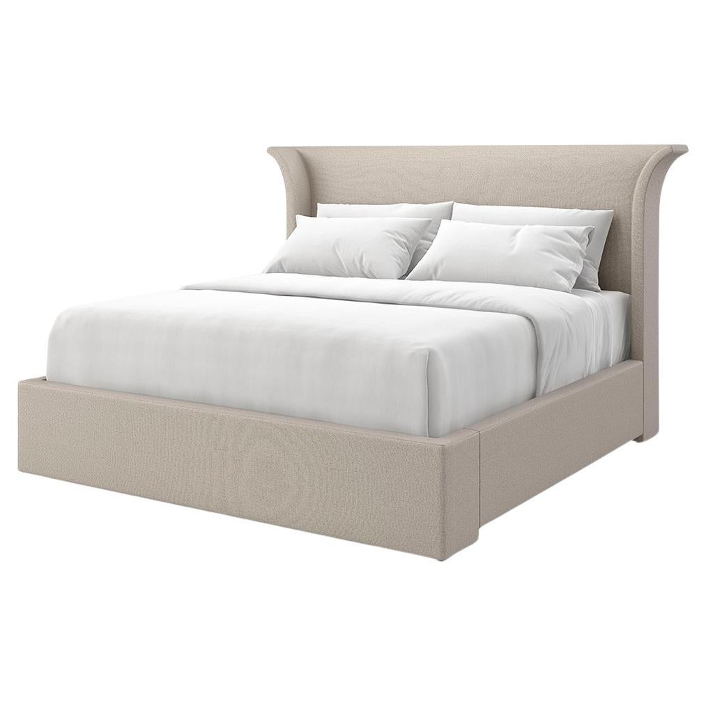 Flared Modern Fully Upholstered Queen Bed - Oatmeal For Sale