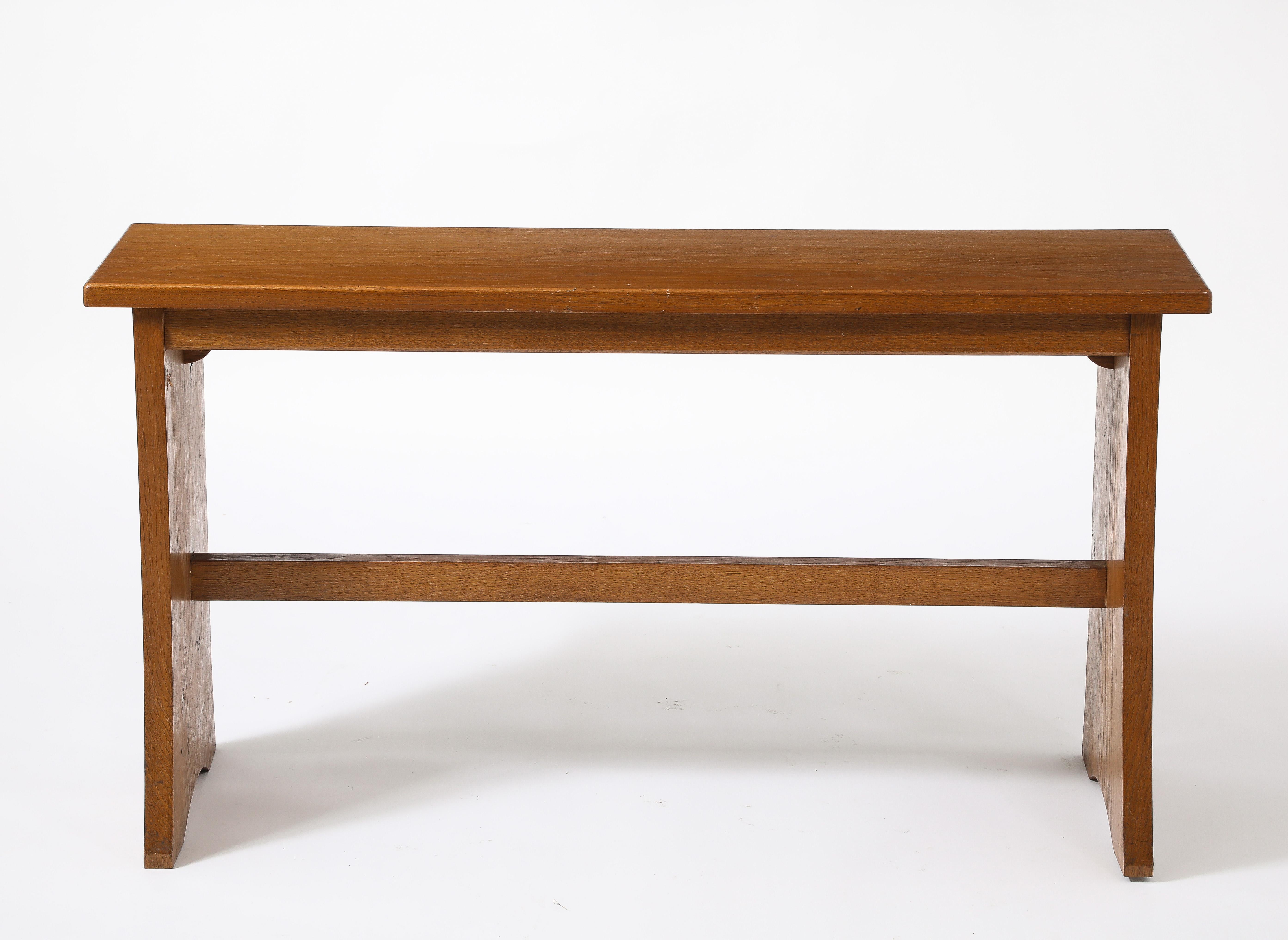 French Flared Oak Console, France 1950's For Sale