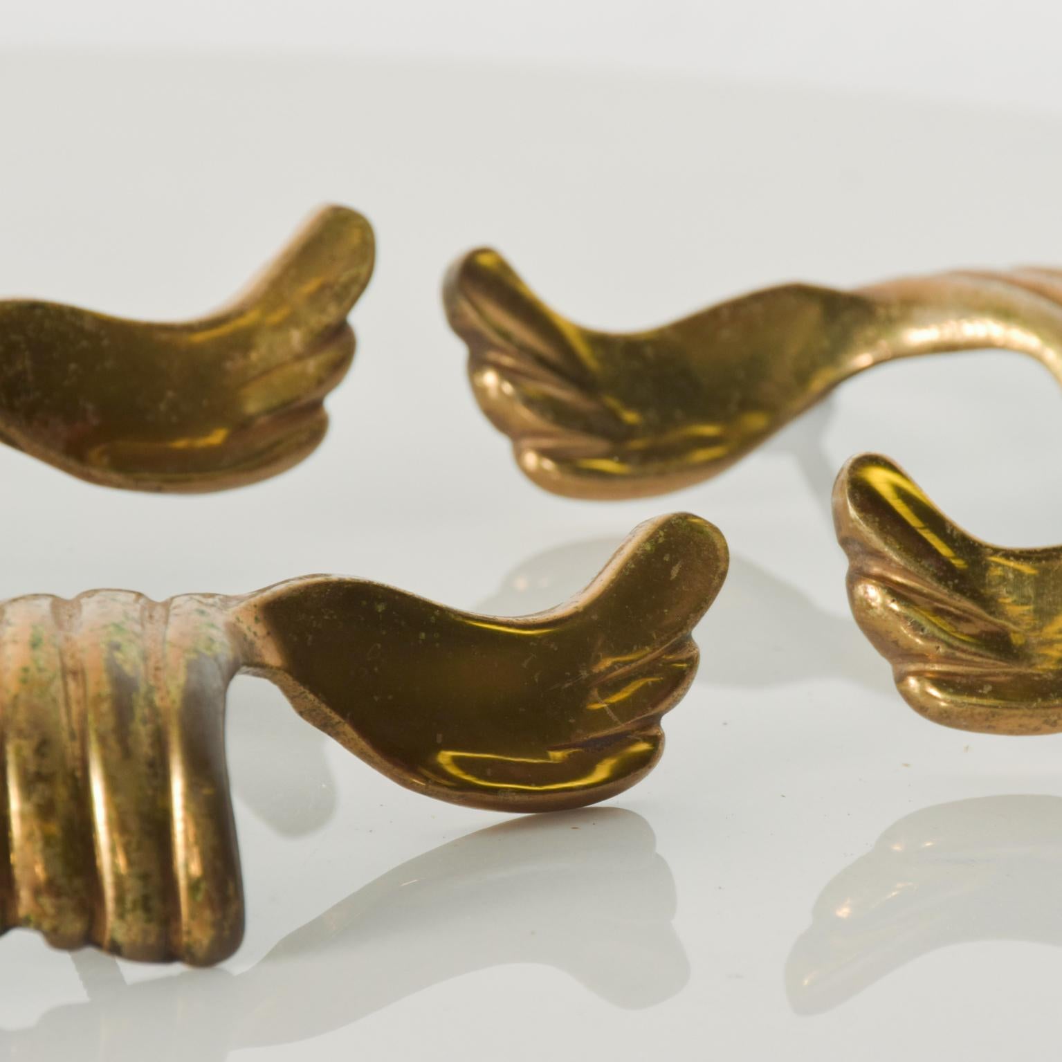 Mid-20th Century 1950s Italian Brass Door Pulls Drawer Handles Sculptural Wings For Sale
