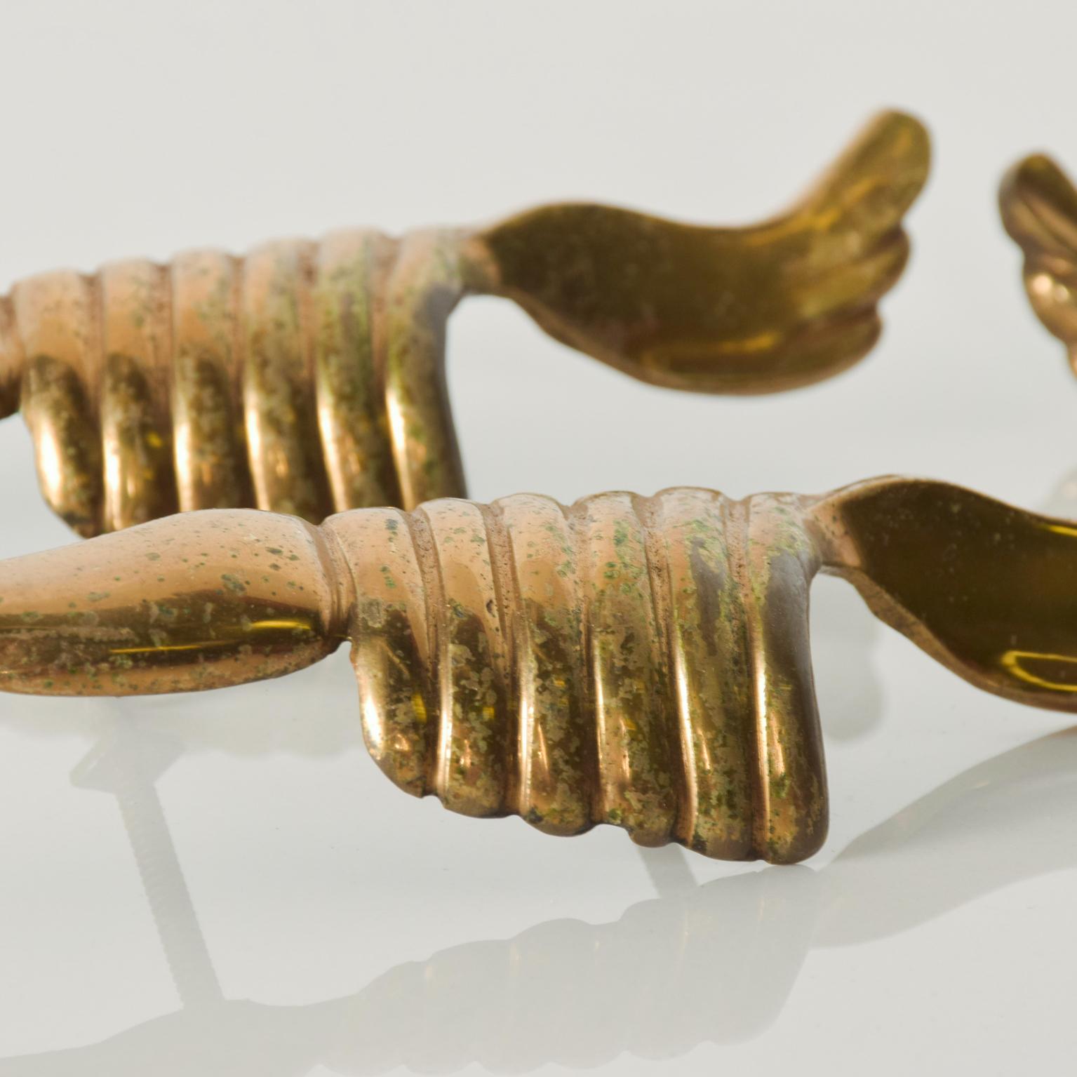 1950s Italian Brass Door Pulls Drawer Handles Sculptural Wings In Good Condition For Sale In Chula Vista, CA