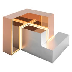 Flares Table in Steel, Supermirror and Copper Handmade in Italy