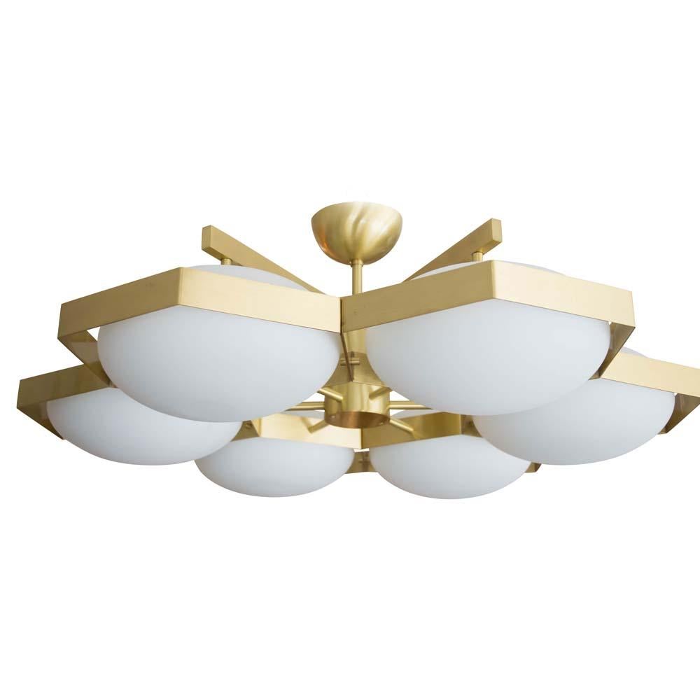 Flash Mount Brass Structure Murano White Glass Ceiling Light by Alberto Dona In Good Condition For Sale In London, GB